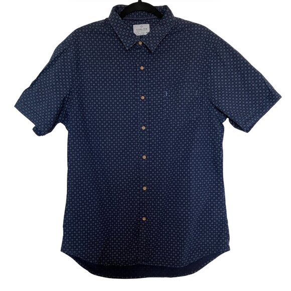 Level Ten Men's Navy Blue Geometric Short Sleeve Button Up Cotton Shirt Large - Picture 3 of 8